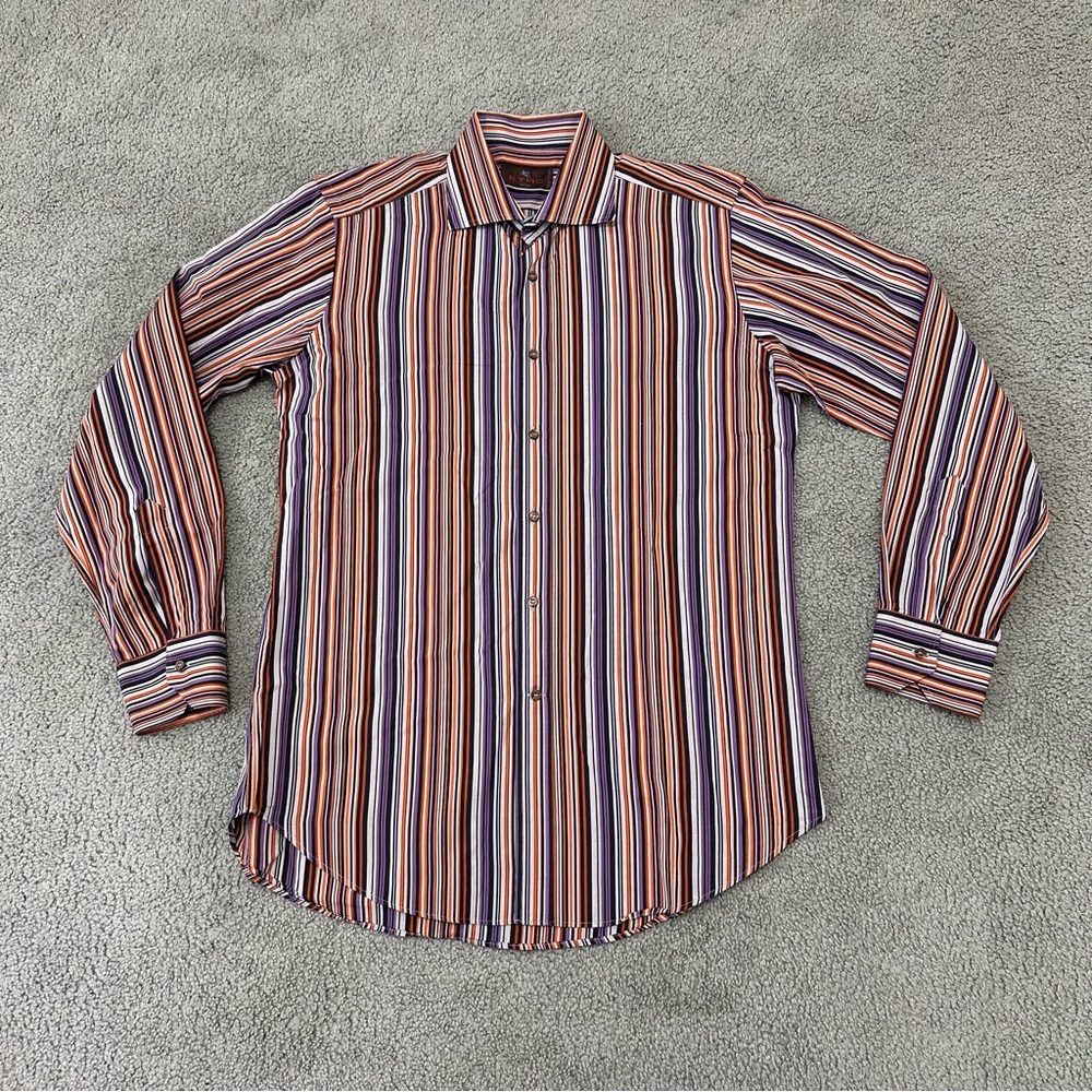 ETRO Milano Button Up Shirt Cotton Multicolor Mens Size 40 IT Striped Colorful